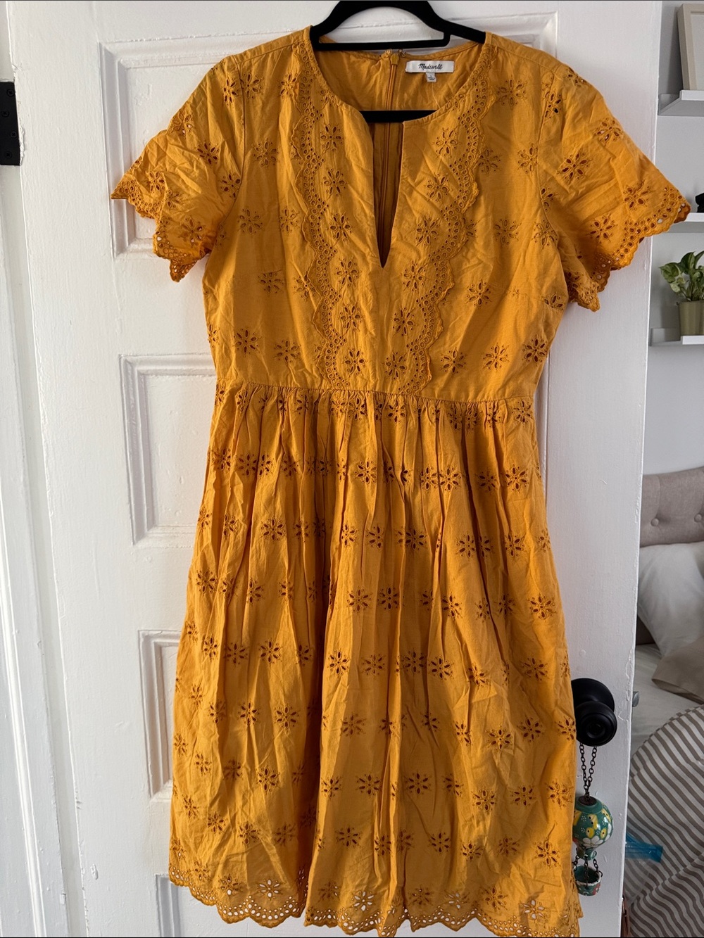 Madewell Mustard Eyelet Fit-and-Flare Dress
